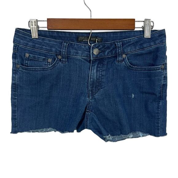PRANA KARA LOW RISE CUTOFF MEDIUM WASH DENIM‎ SHORTS WOMEN'S SIZE 4/27 - Picture 1 of 12